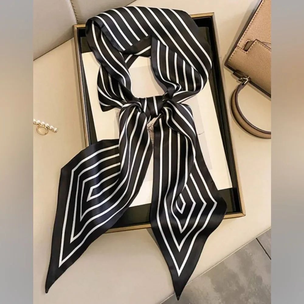 Black and White Striped twilly Scarf S18